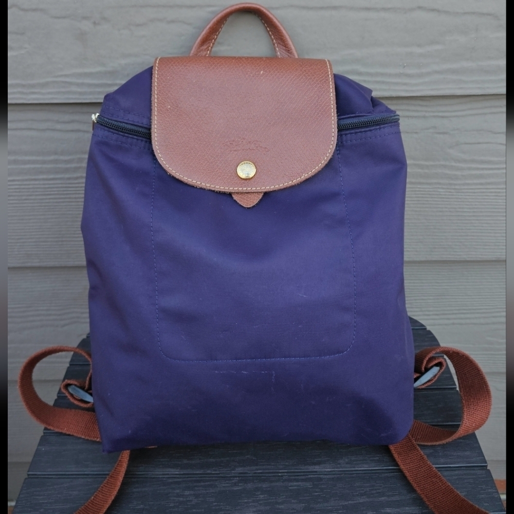 Longchamp Le Pliage Nylon Foldable Original Backpack Purple Brown 1011667